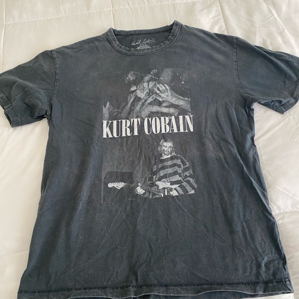 Black Short Sleeve Tee with Kurt Cobain Graphic